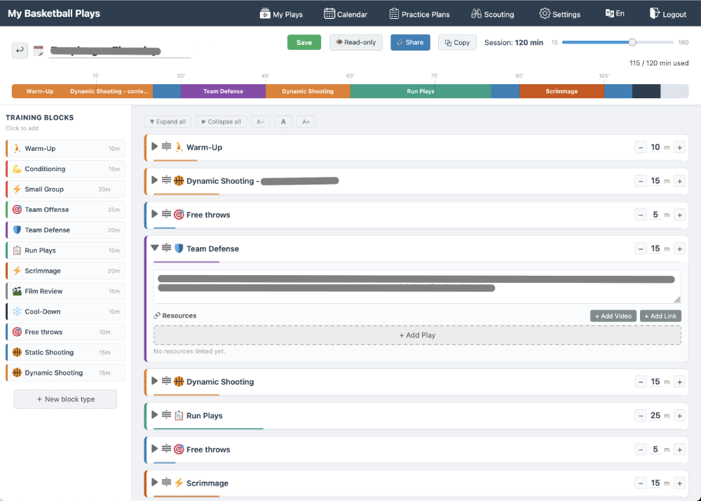 Timed Practice Planning Dashboard
