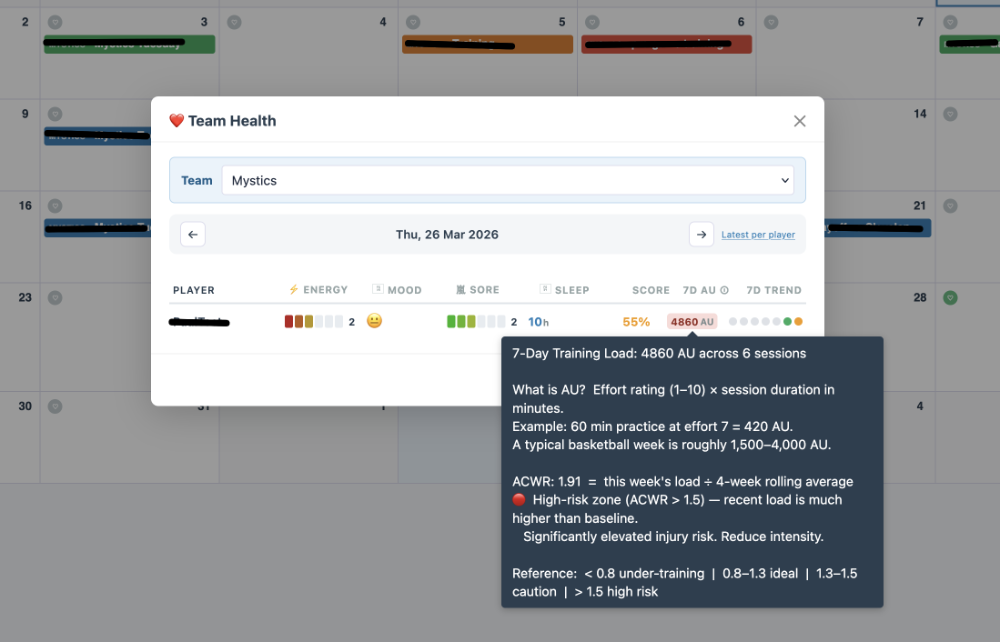 Player Wellbeing and ACWR Risk Dashboard